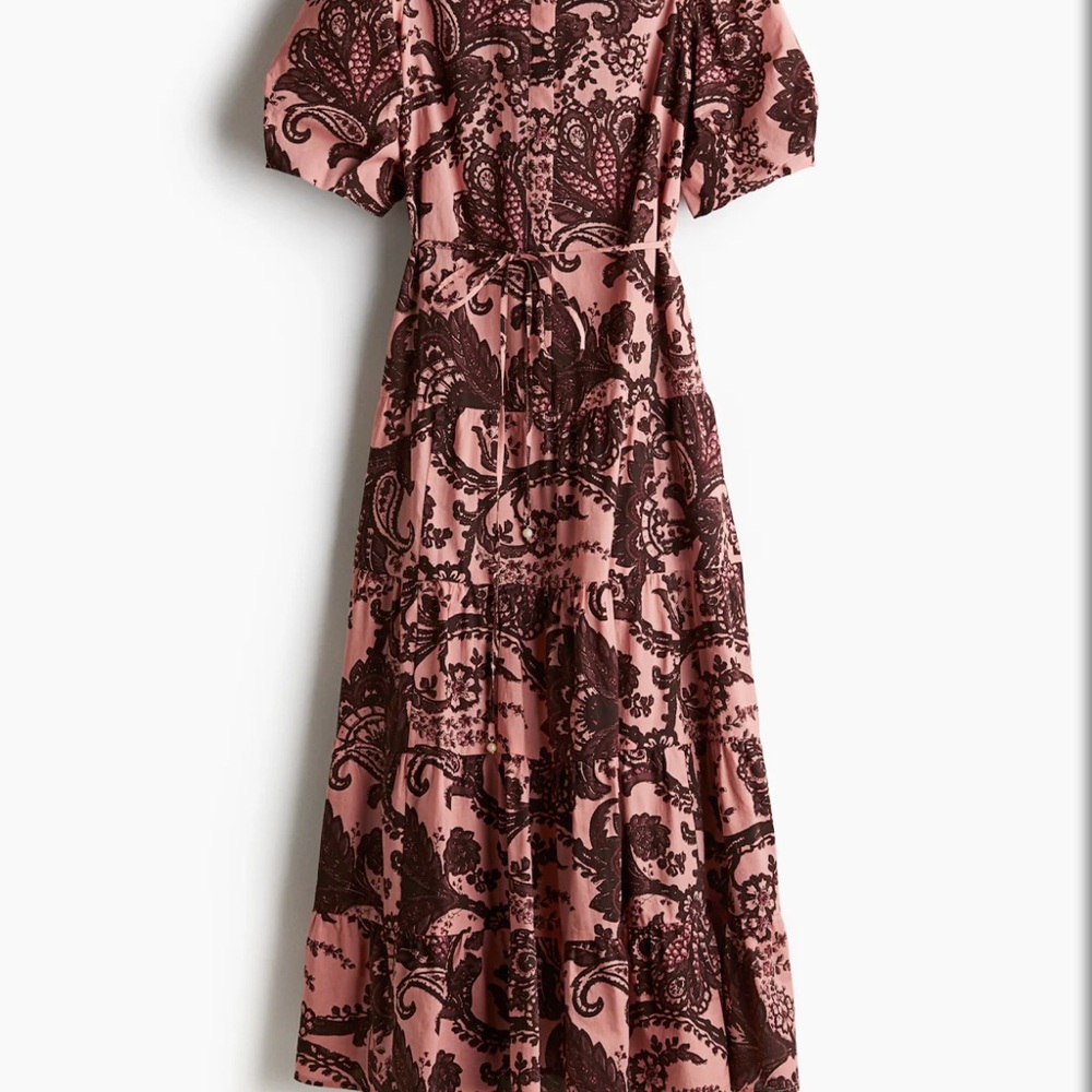 H&M Pink and Brown Paisley Midi Dress